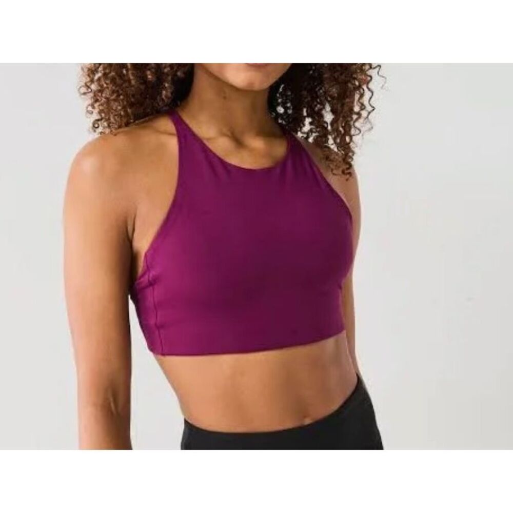 Girlfriend Collective $50 Topanga Halter Sports Bra Crop Top Plum Womens Small N